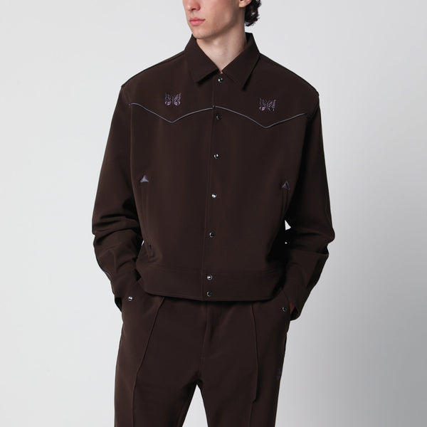 Piping Cowboy Jacket In Stretch Polyester Brown