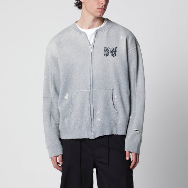 Grey Cotton "Deconstructed" Zip-Up Sweatshirt