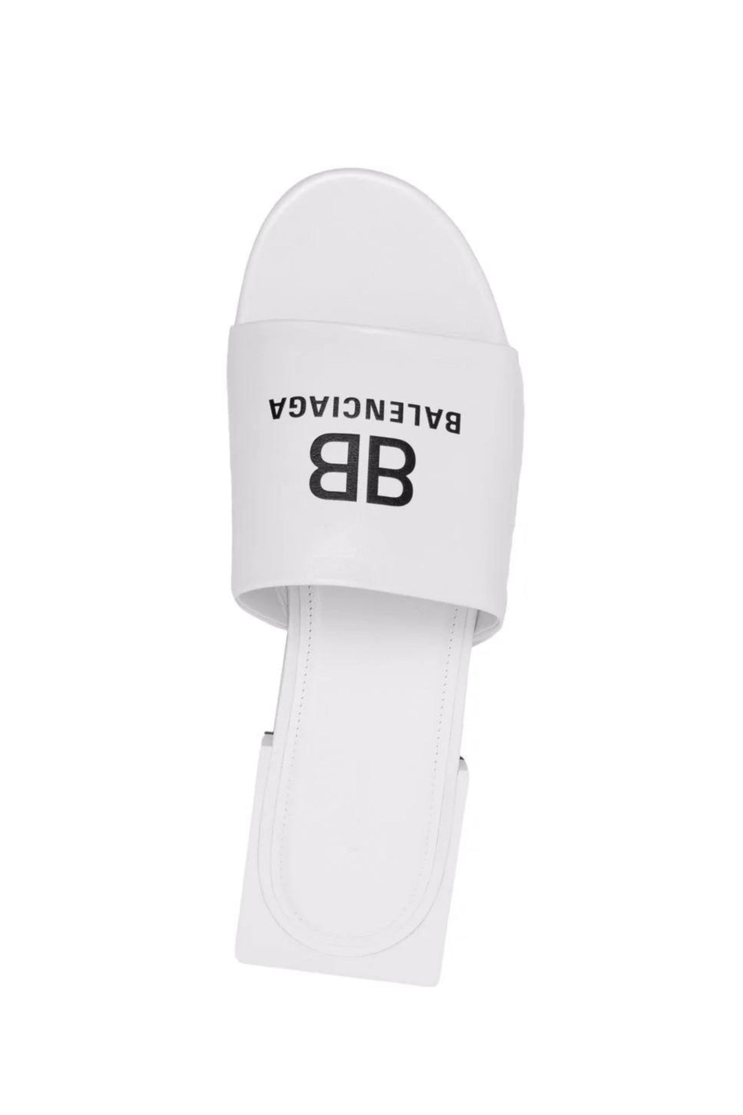 White low sandals with black logo