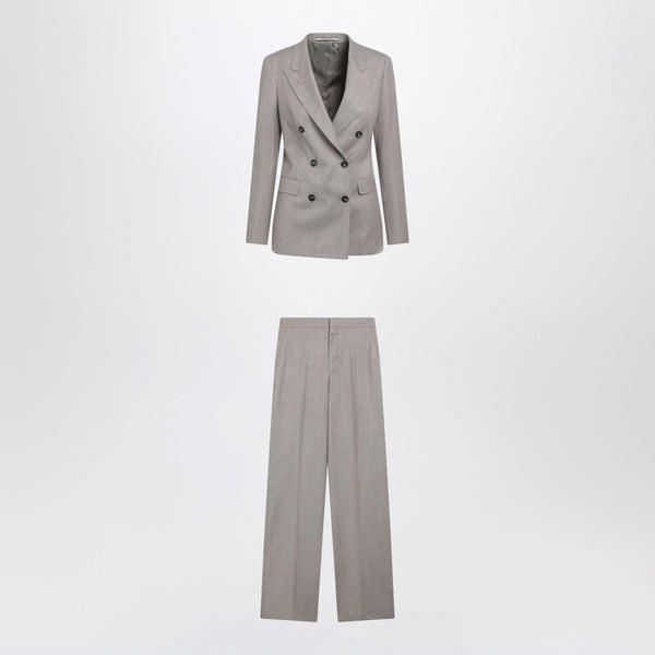Double-Breasted Taupe Suit In Wool And Cashmere