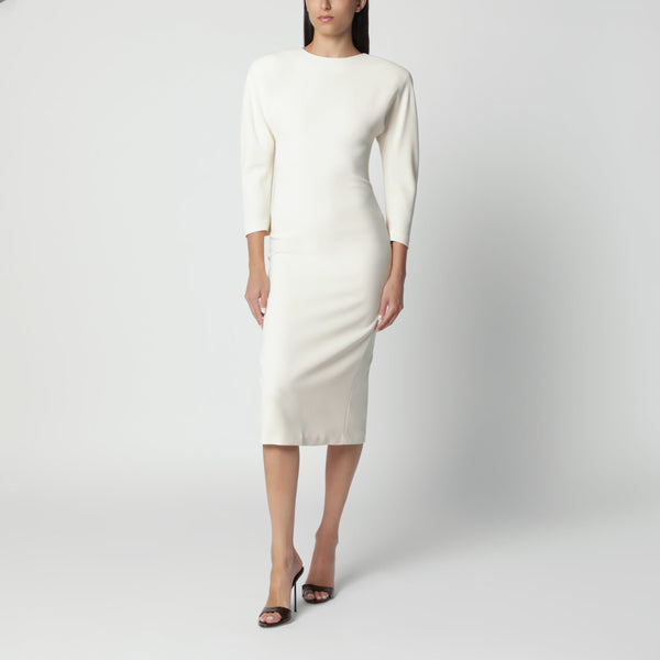 Milk White Midi Dress With Rounded Shoulders