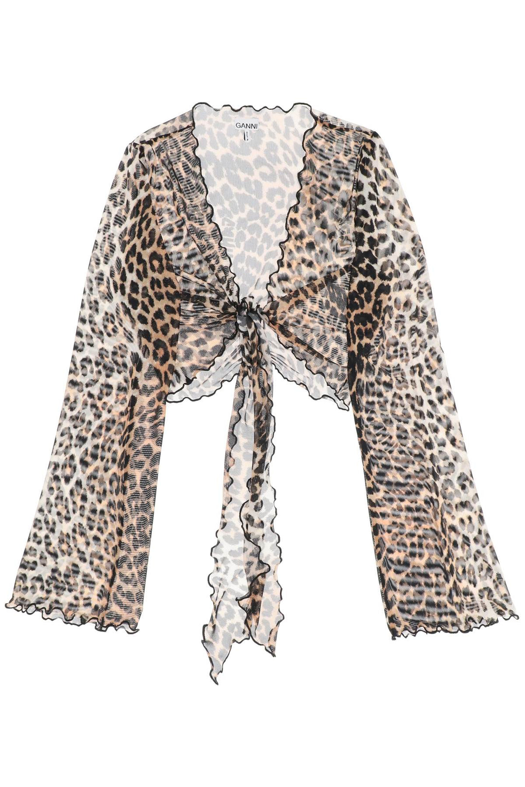 Cover Up Cropped Top In Mesh With Leopard Print