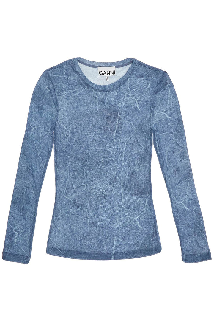 Top A Maniche Lunghe Effetto Denim