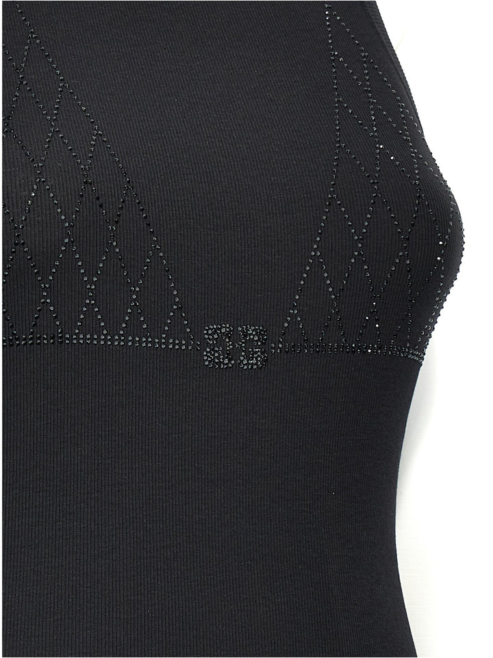 Rhinestone Tank Top Tops Black