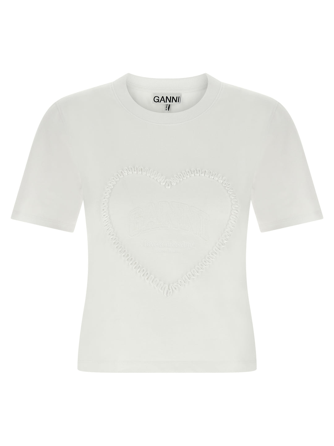 Ganni Heart Embroidery T-shirt - White | 204b7e5870fa9e2ac4900b62999ae45946d0dccf