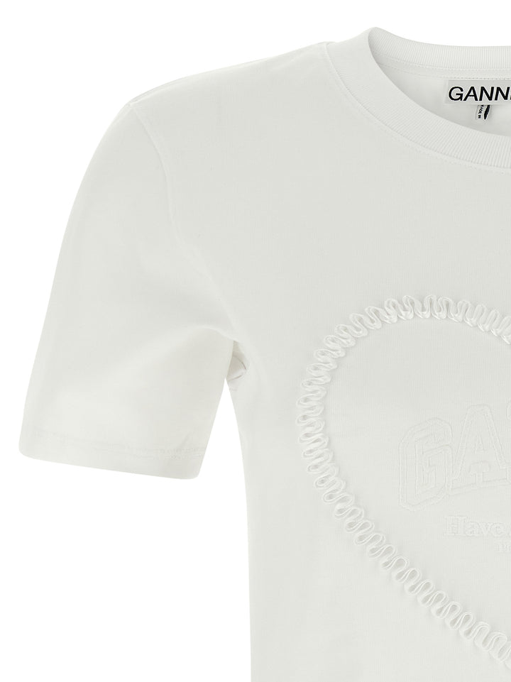 Ganni Heart Embroidery T-shirt - White | baeb27af9053db49820b87e1c78fa0ec4dac1d6e