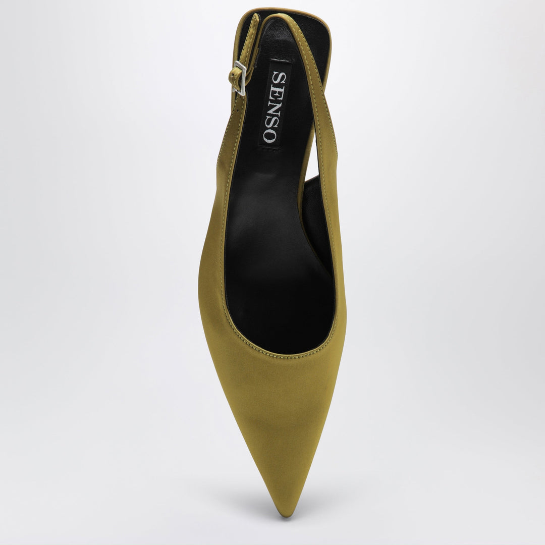 Senso Olive Green Tamara Satin Slingback Pumps