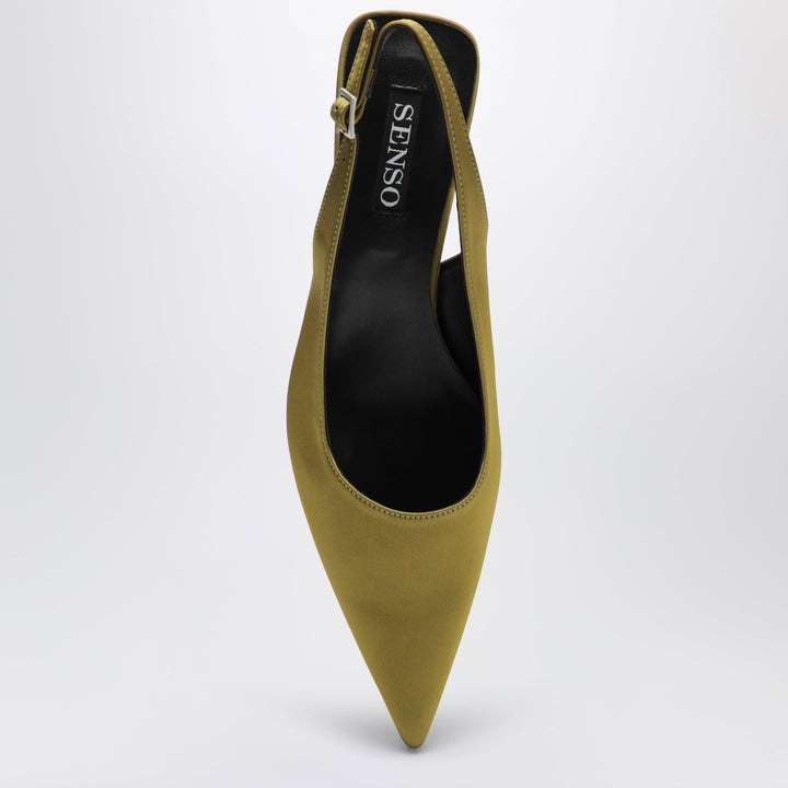 Senso Olive Green Tamara Satin Slingback Pumps