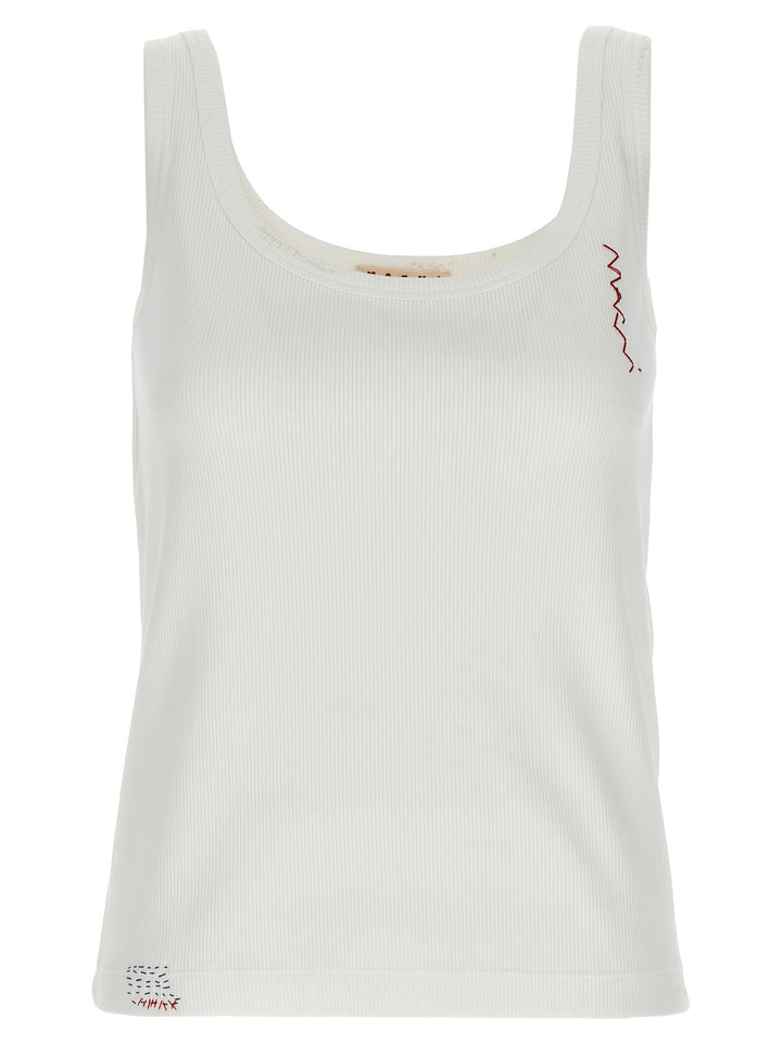 Logo Embroidery Top Tops White