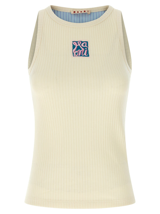 Logo Patch Tank Top Tops Beige