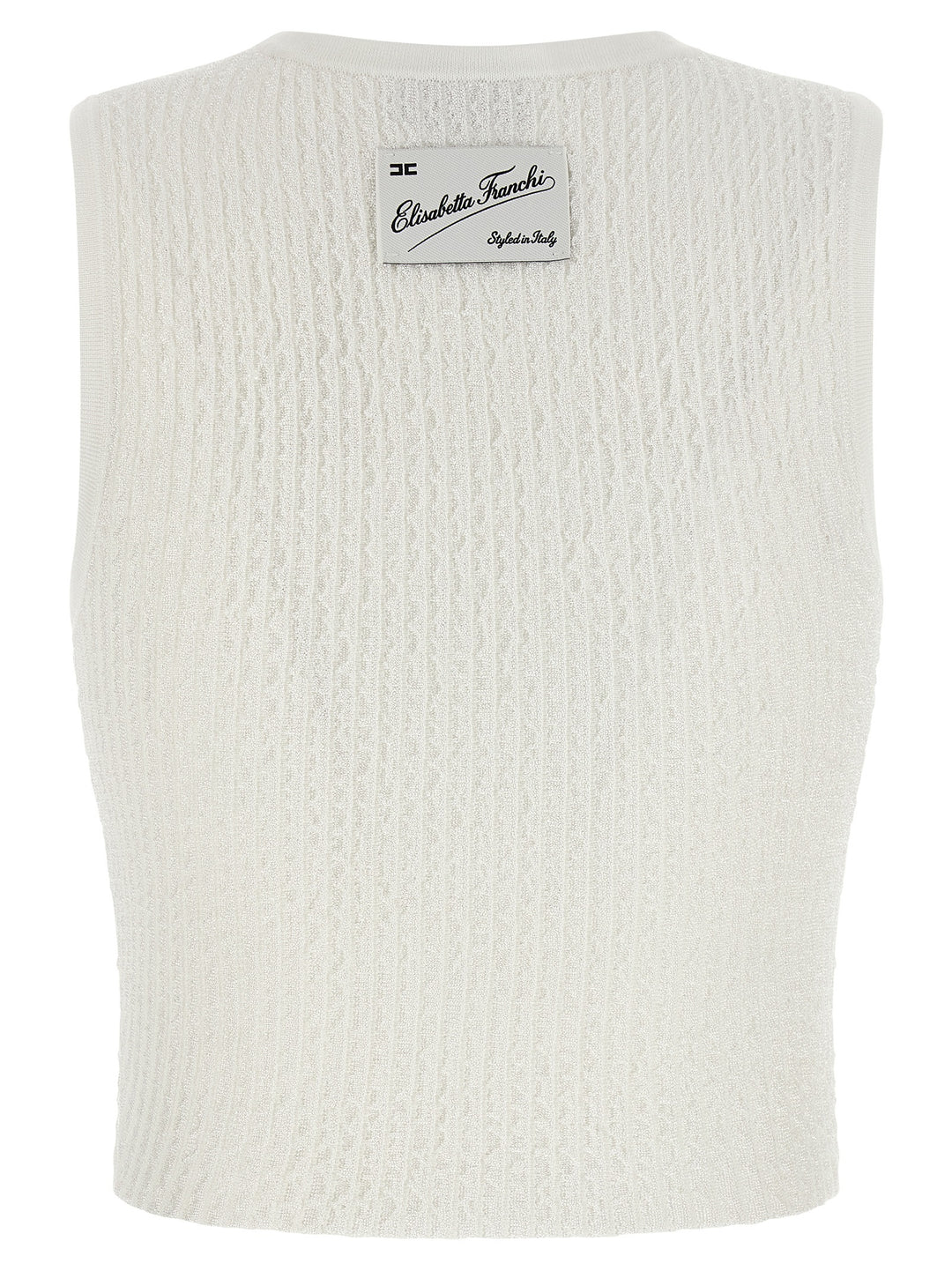 Elisabetta Franchi Ribbed Crop Top Tops - White | 28c67727cff71d9bc143847d34217977f2efe665