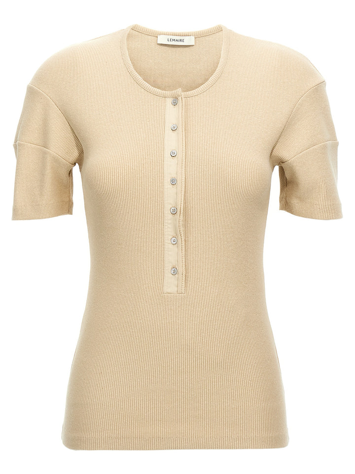 Fitted Henley T-Shirt Beige