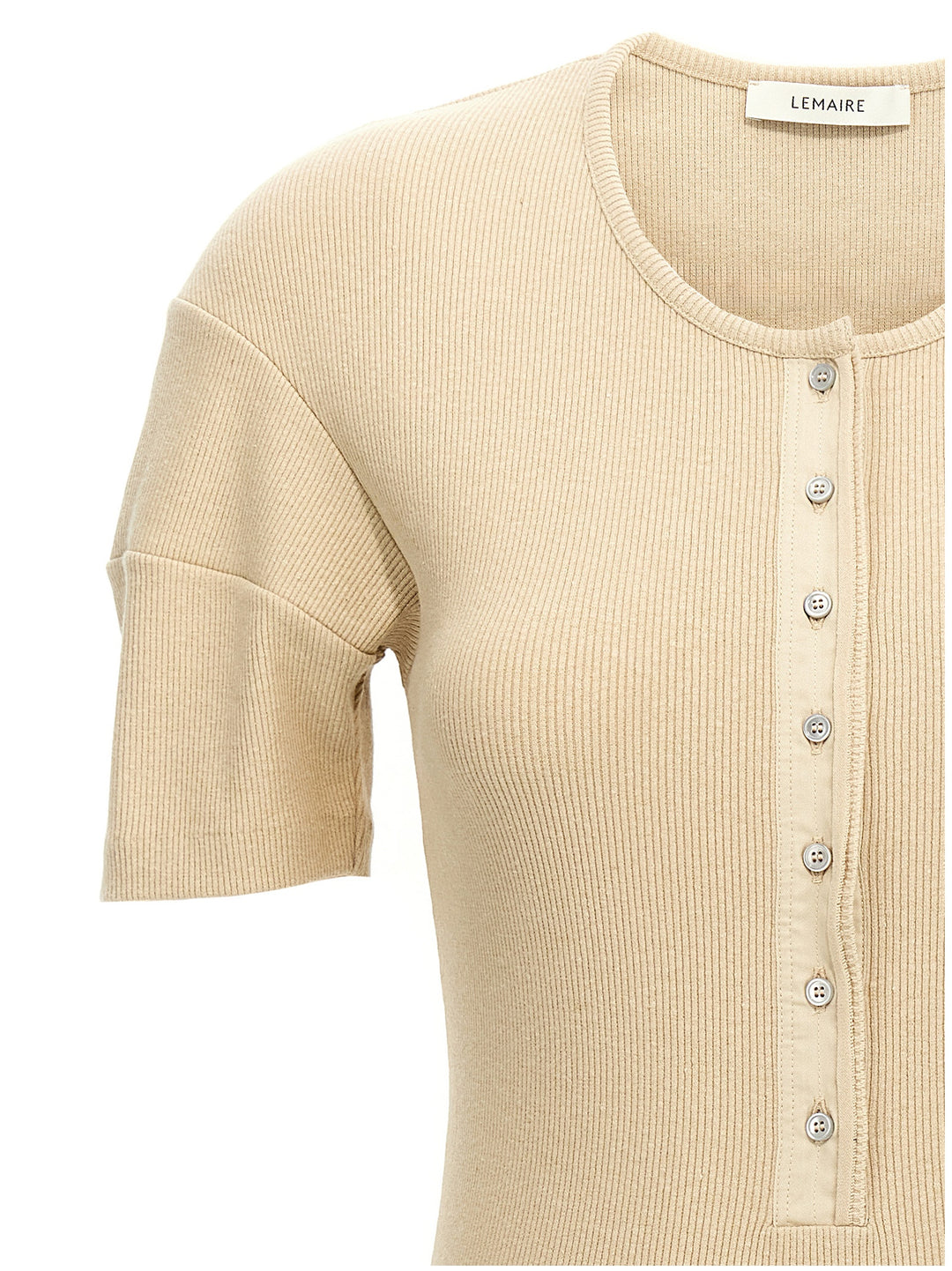 Fitted Henley T-Shirt Beige