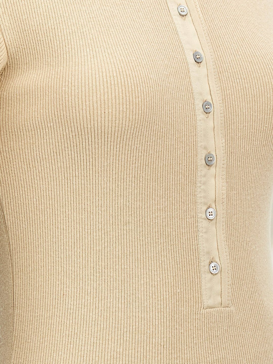 Fitted Henley T-Shirt Beige