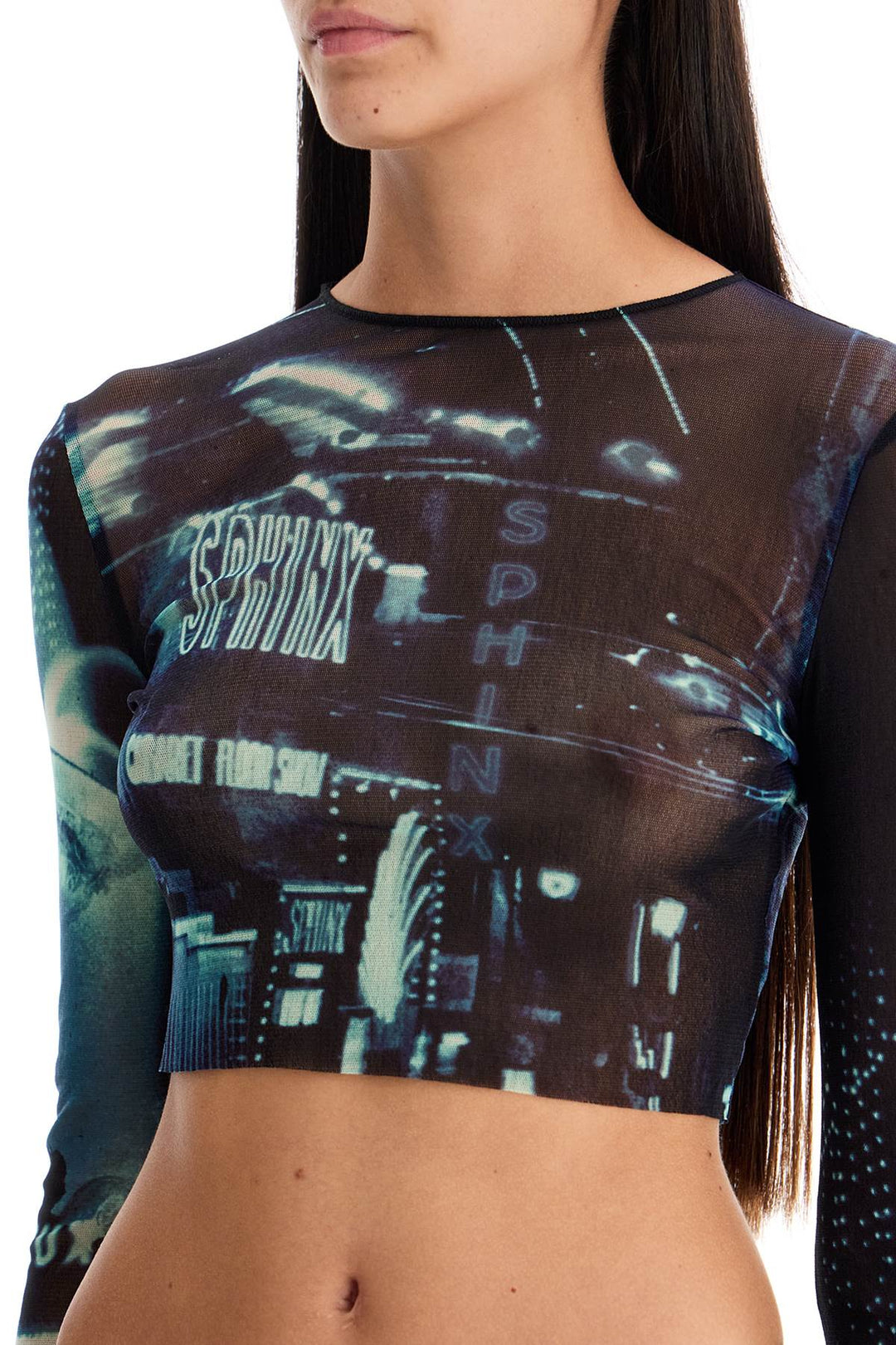 Crop Top In Tulle Con Stampa Pigalle