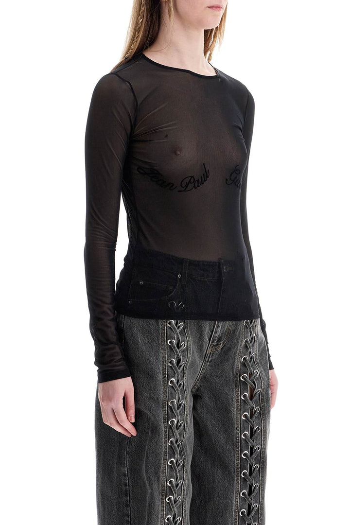 Top In Mesh Velluto Nero Logato