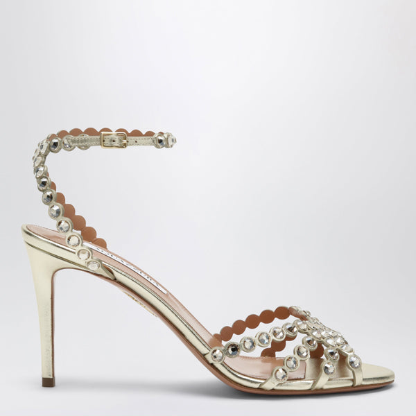Platinum Tequila Sandals In Metallic Leather With Crystals