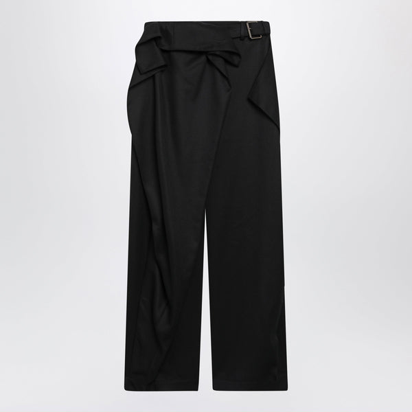 Trousers With Turned-Up Waist In Black Wool