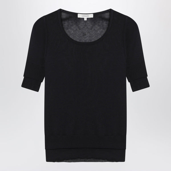 Midnight Blue Trompe-L'oeil Top In Viscose And Silk