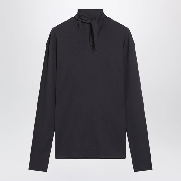Dark Grey Long-Sleeved Sweater With Scarf Detail