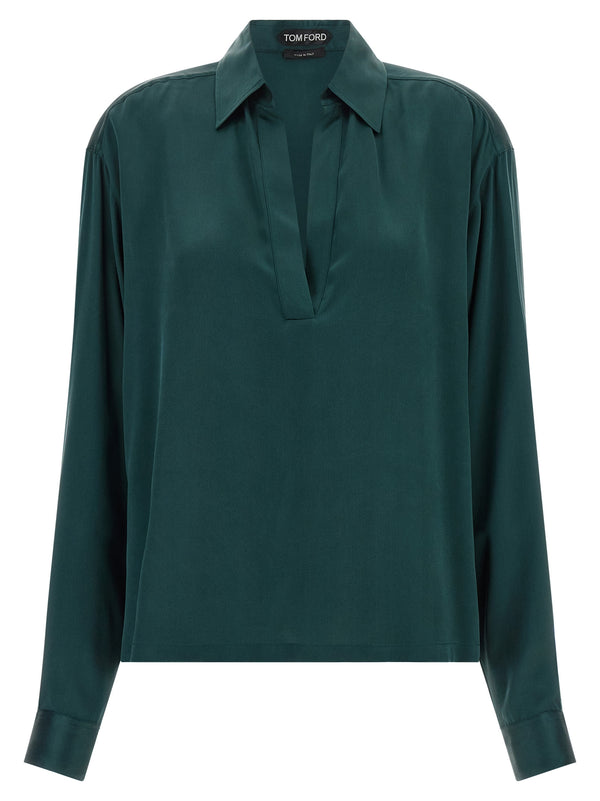 Satin Silk Shirt Polo Green