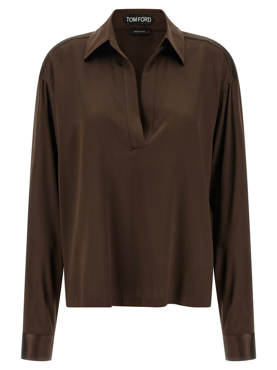 Silk Shirt Polo Brown