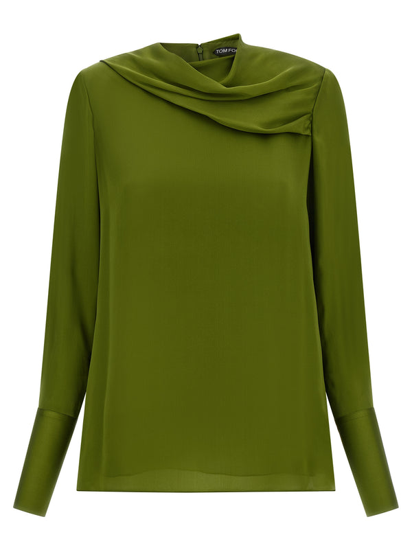 Draped Neck Blouse Shirt And Blouse Green