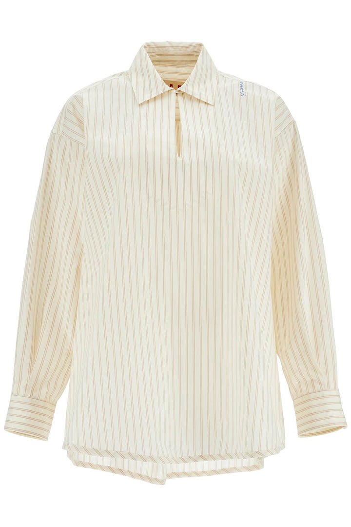 Ivory Striped Cotton Top With Embroidered Logo