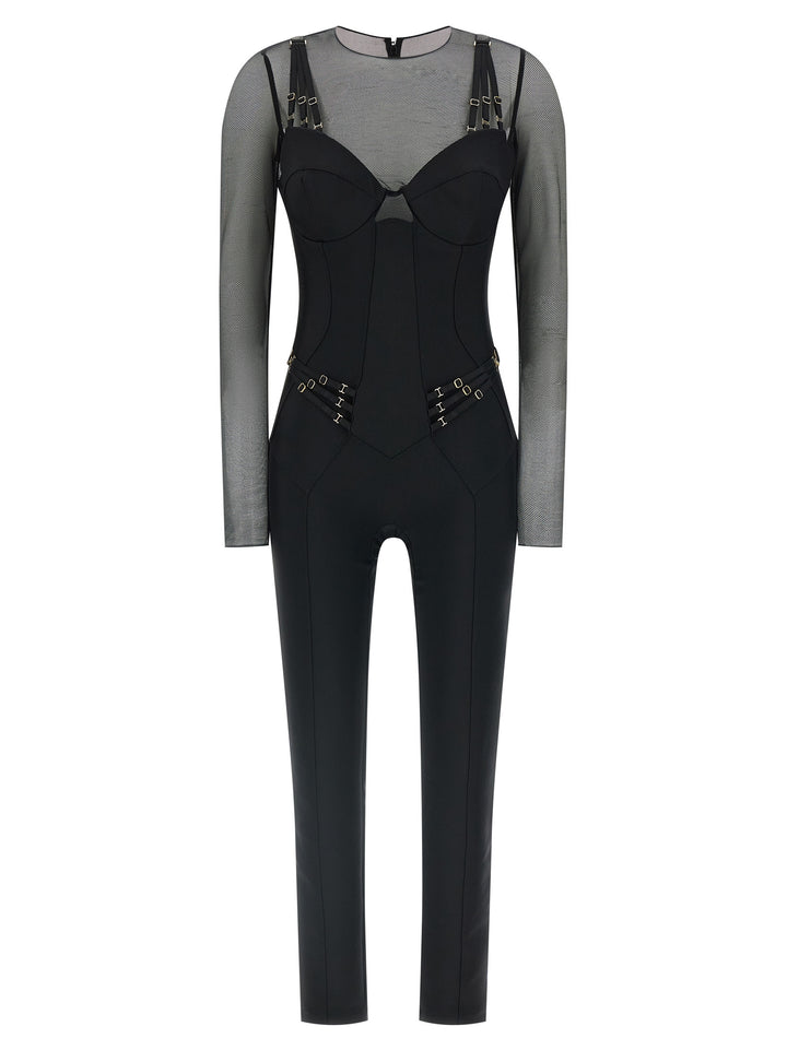 Elisabetta Franchi Jersey And Tulle Jumpsuit Jewelry - Black | 816865cf42e2743e0e7beabaeafeb9216189f067