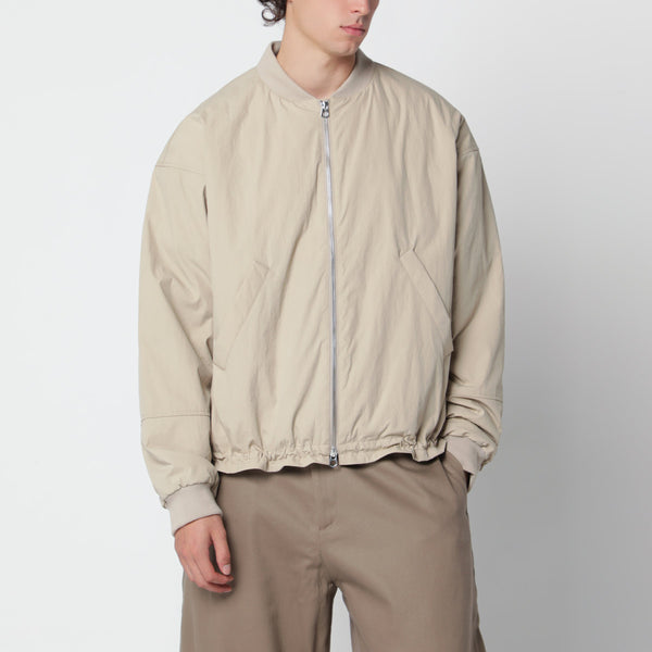 Beige Zip-Up Bomber Jacket In Nylon