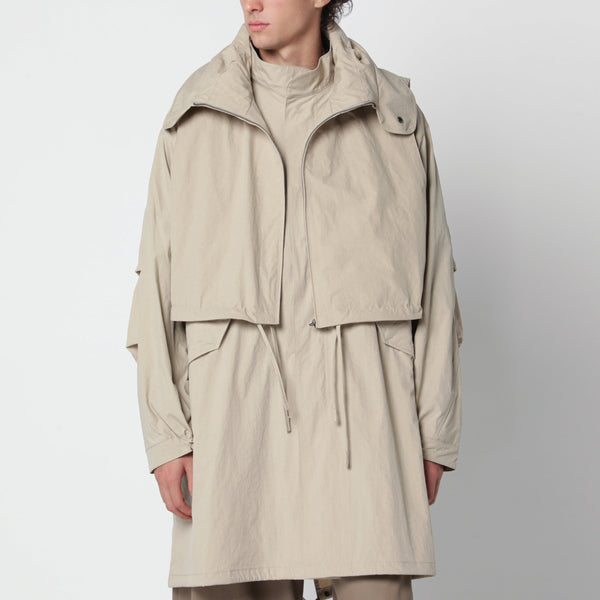 Beige Layered Parka In Nylon