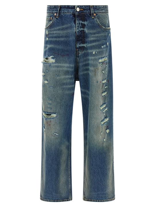 Blue Distressed Baggy Jeans Blue
