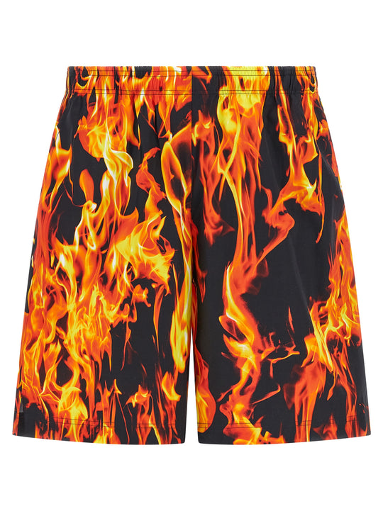 Black & Orange Fire Bermuda And Short Multicolor