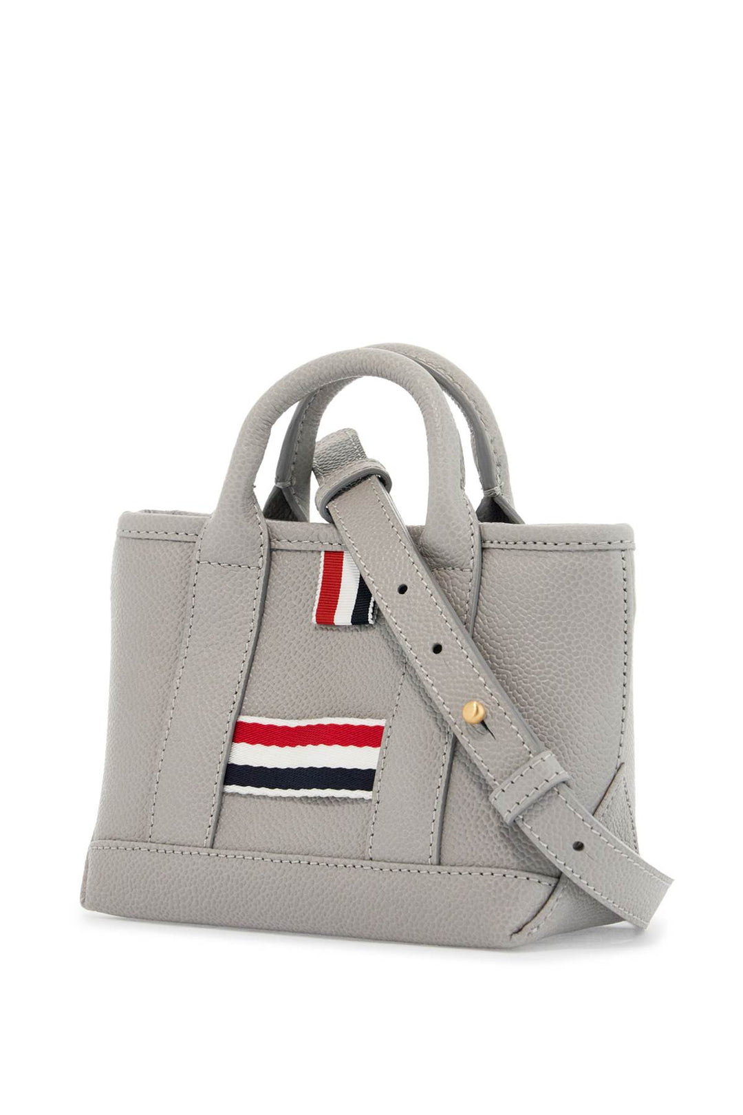 Light Gray Leather Micro Tool Tote Bag With Tricolor Stripes