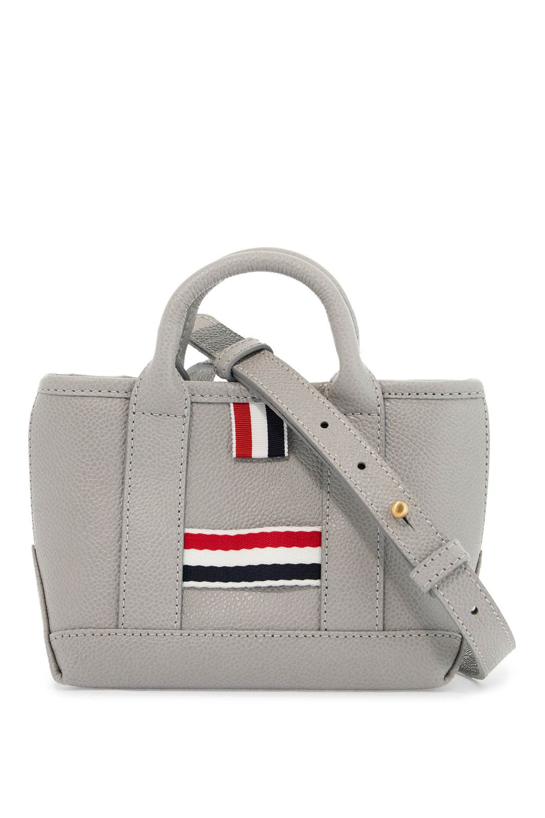 Light Gray Leather Micro Tool Tote Bag With Tricolor Stripes