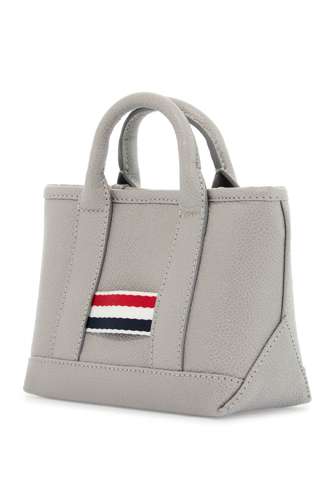 Light Gray Leather Micro Tool Tote Bag With Tricolor Stripes