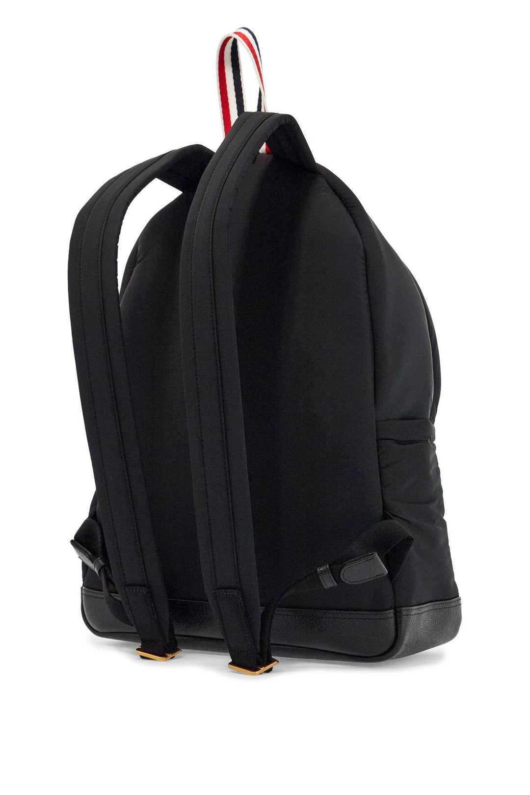 Black Multipocket Backpack In Polyester And Leather With Adjustable Straps