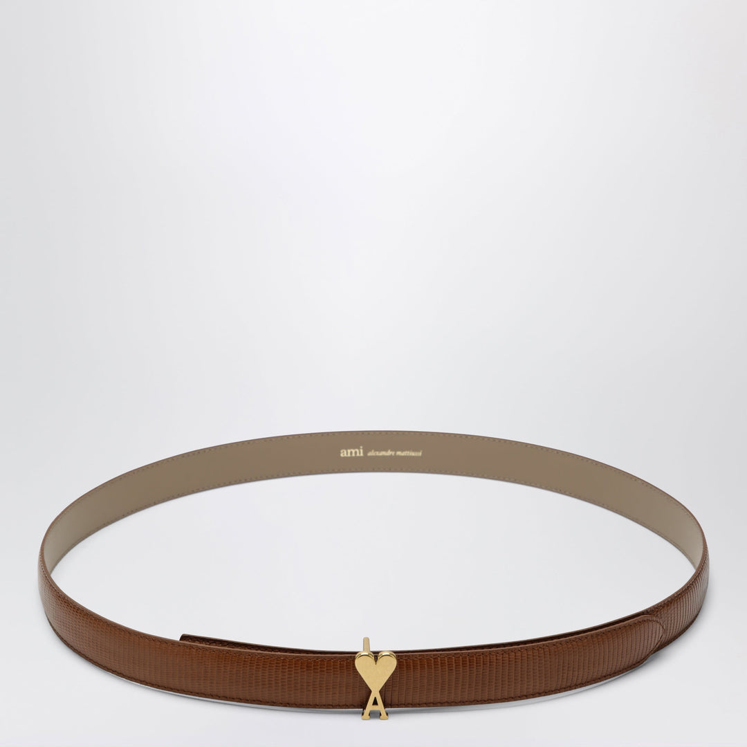 Ami Paris Cognac Ami De Coeur Belt In Leather