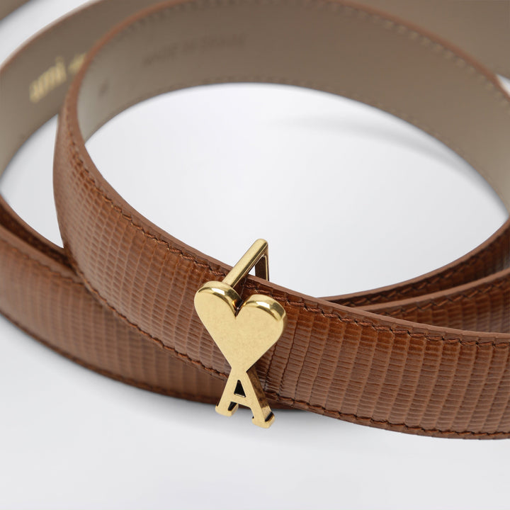 Ami Paris Cognac Ami De Coeur Belt In Leather