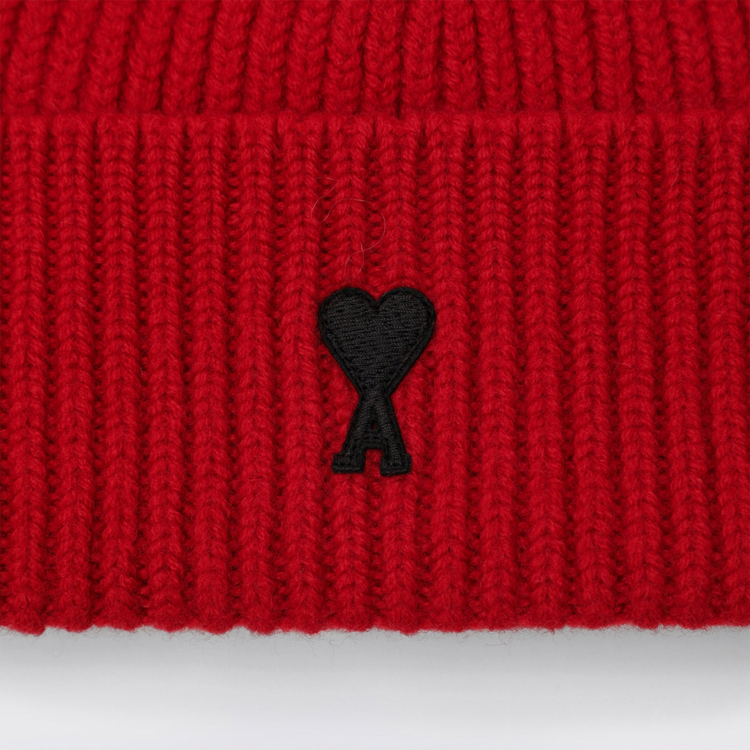 Ami Paris Ami De Coeur Beanie In Ruby Red Wool Blend
