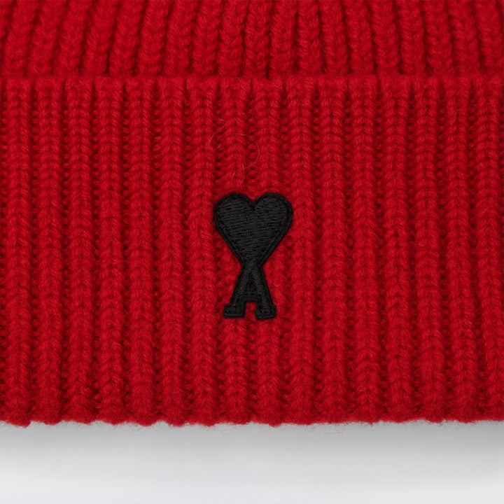 Ami Paris Ami De Coeur Beanie In Ruby Red Wool Blend