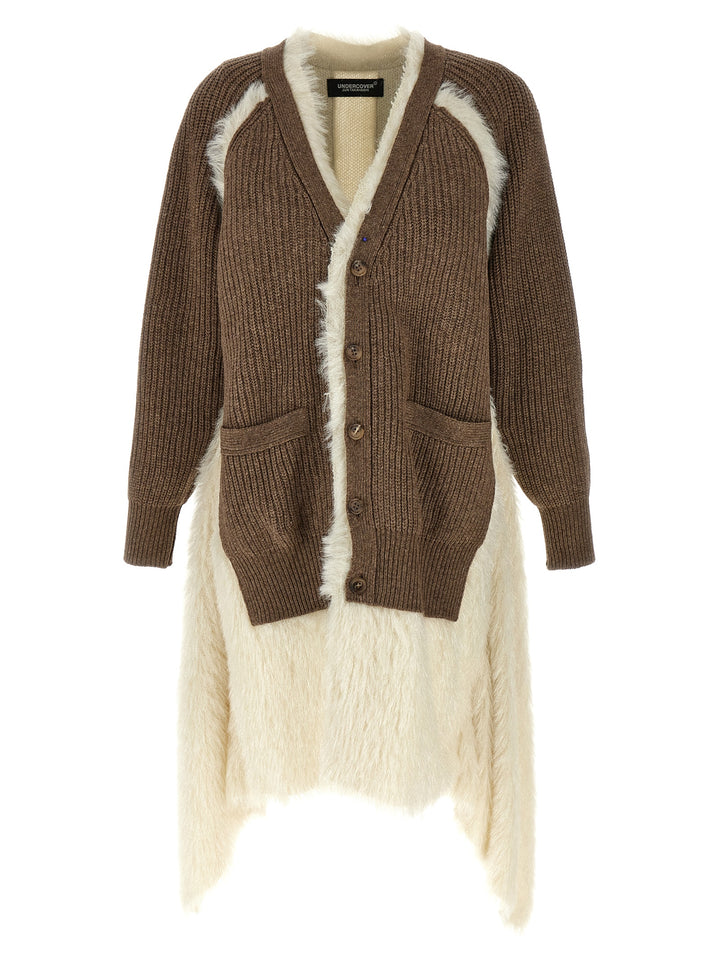 Two-Material Cardigan Sweater, Cardigans Brown