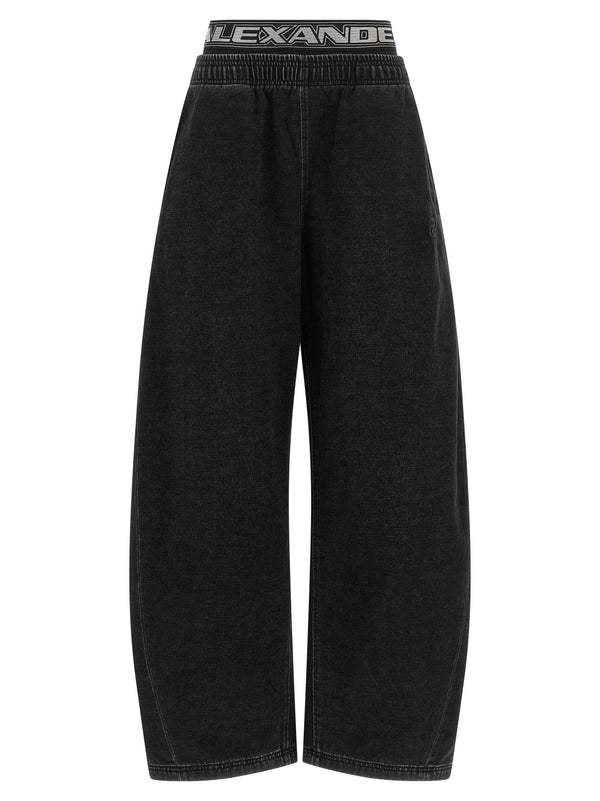 Denim Pants With Elastic Jeans Black