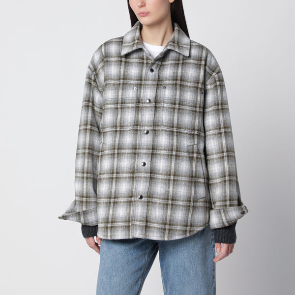 Khaki Check Quilted Flannel Shirt Jacket
