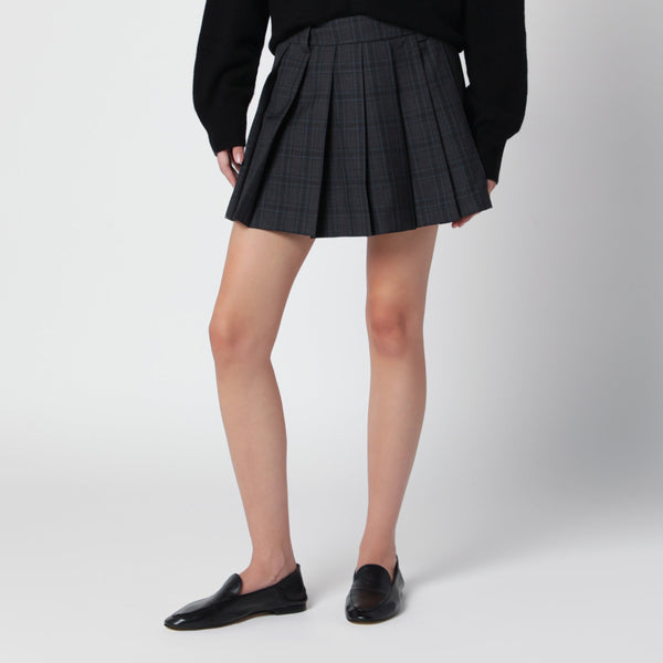 Check Pleated Mini Skirt In Wool Blend