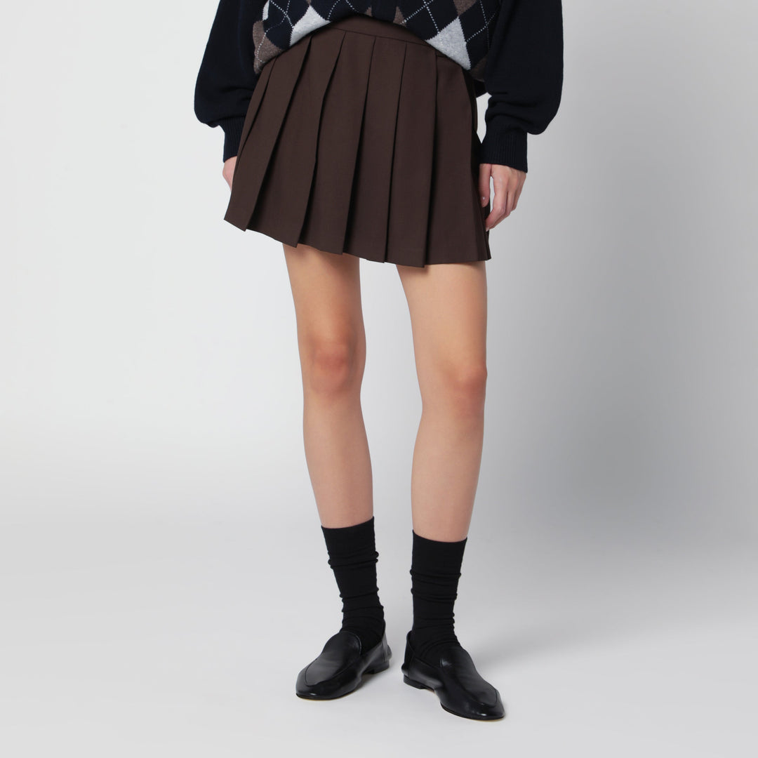 Dunst Brown Pleated Mini Skirt In Wool Blend