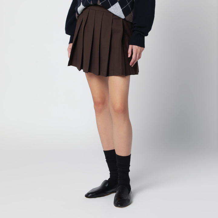 Dunst Brown Pleated Mini Skirt In Wool Blend