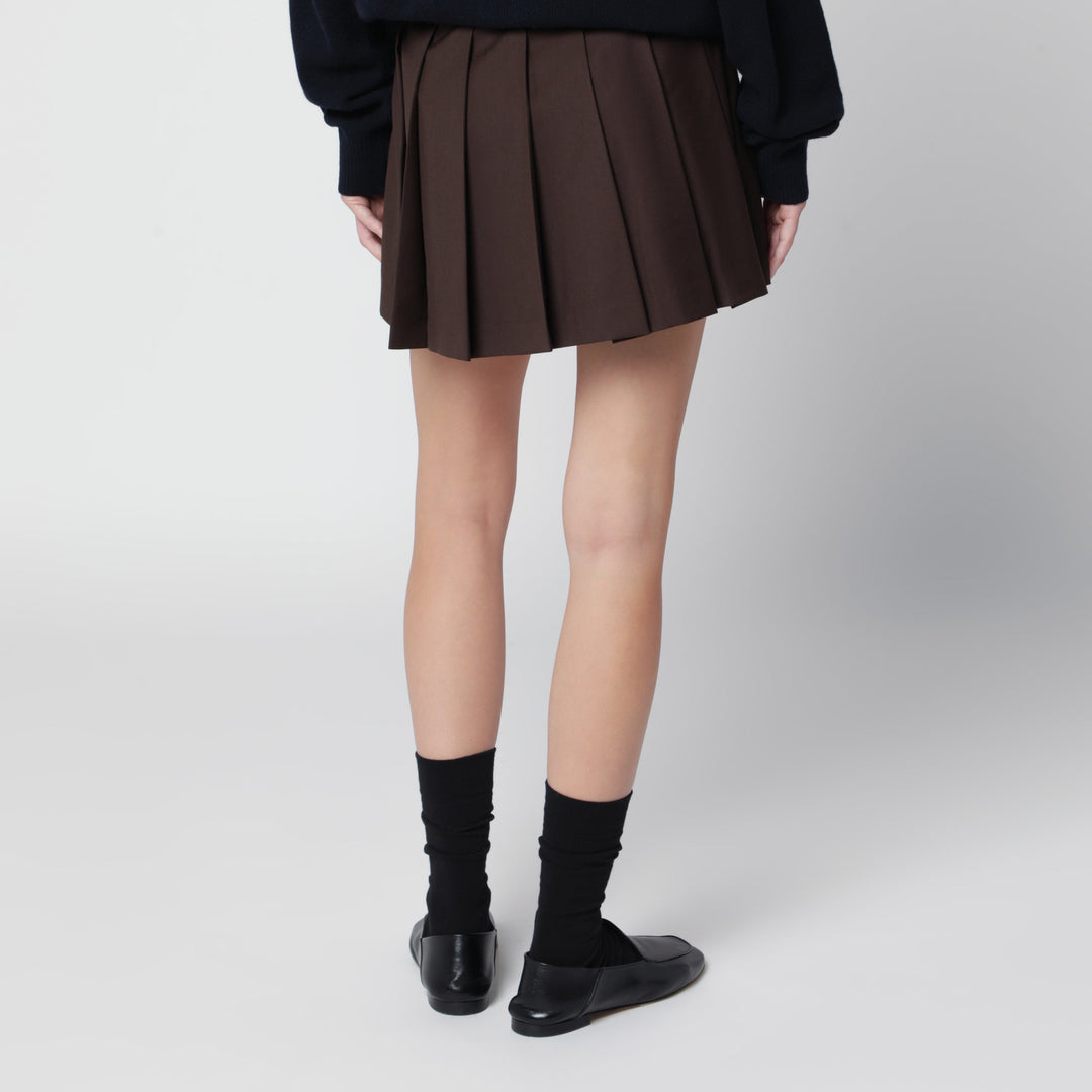 Dunst Brown Pleated Mini Skirt In Wool Blend