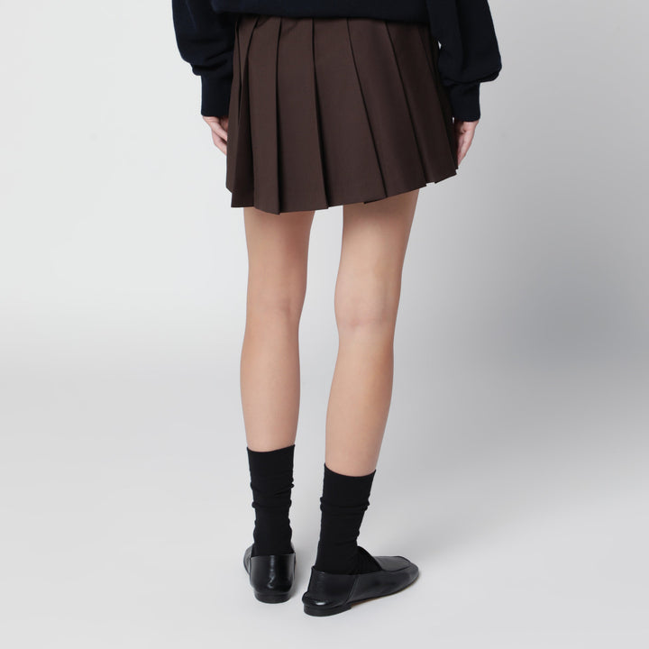 Dunst Brown Pleated Mini Skirt In Wool Blend