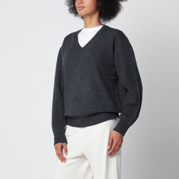 Grey Melange Wool Blend Crewneck Cardigan